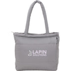 Puffer Laptop Tote in Quilted Recycled Fabric, 15 Inch Transfer - Gray - Front