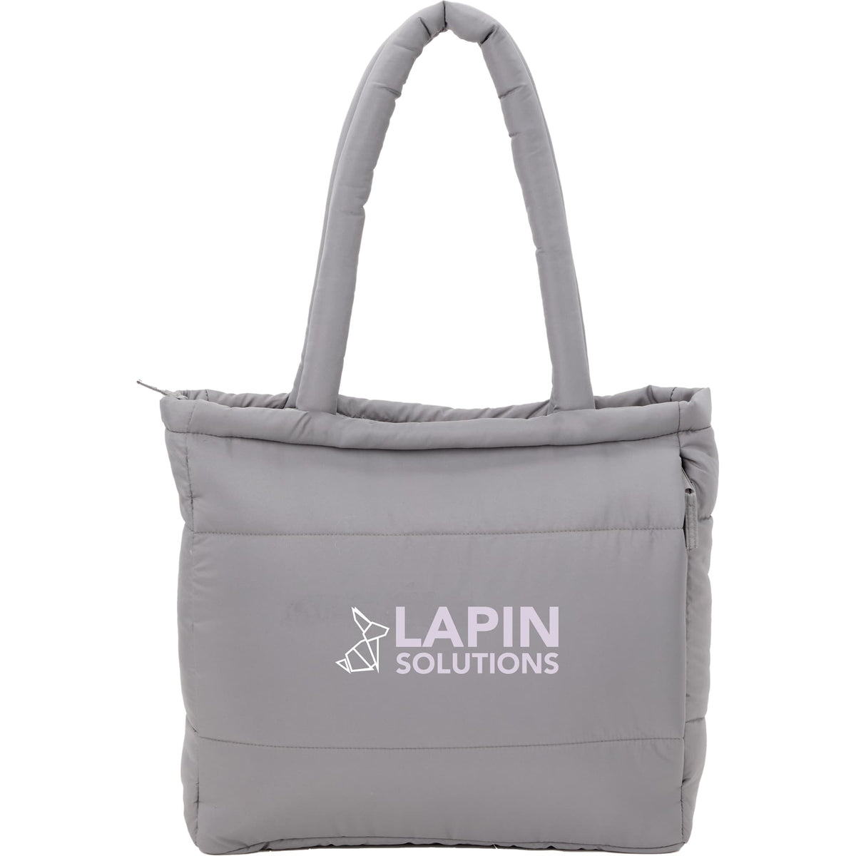 Puffer Laptop Tote in Quilted Recycled Fabric, 15 Inch Transfer - Gray - Front
