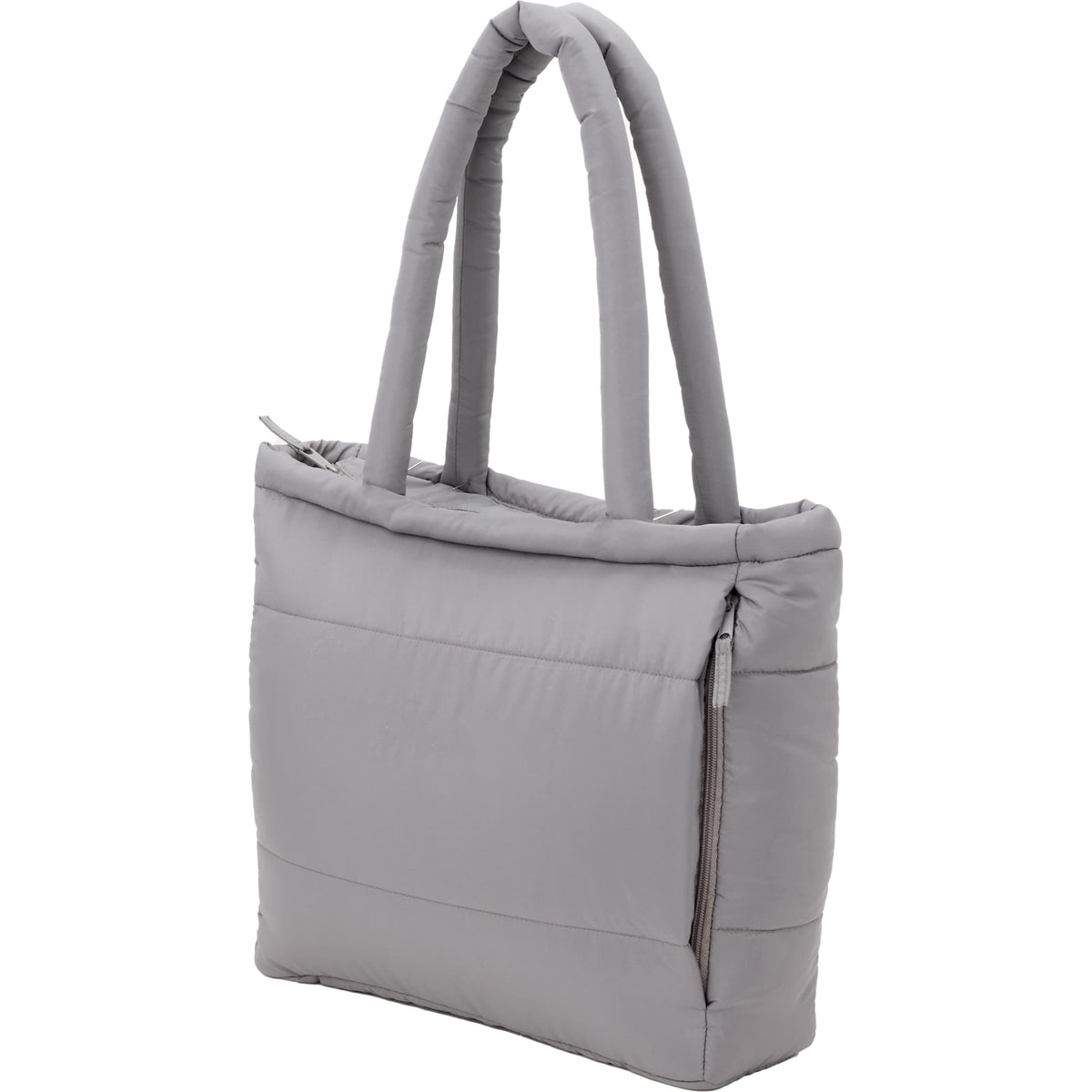 Puffer Laptop Tote in Quilted Recycled Fabric, 15 Inch Transfer - Gray - Left Angle