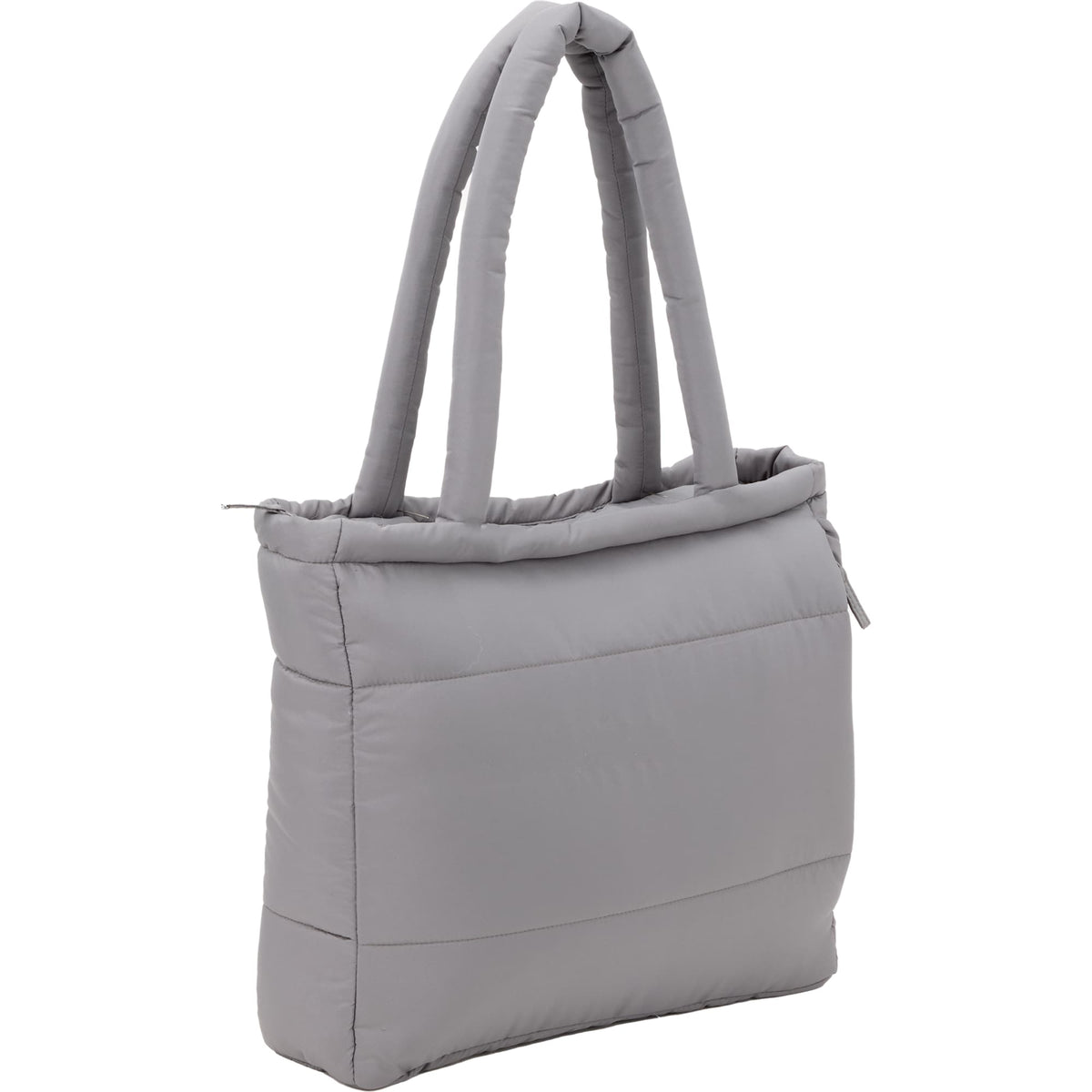 Puffer Laptop Tote in Quilted Recycled Fabric, 15 Inch Transfer - Gray - Right Angle