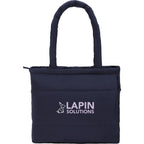 Puffer Laptop Tote in Quilted Recycled Fabric, 15 Inch Transfer - Navy - Front
