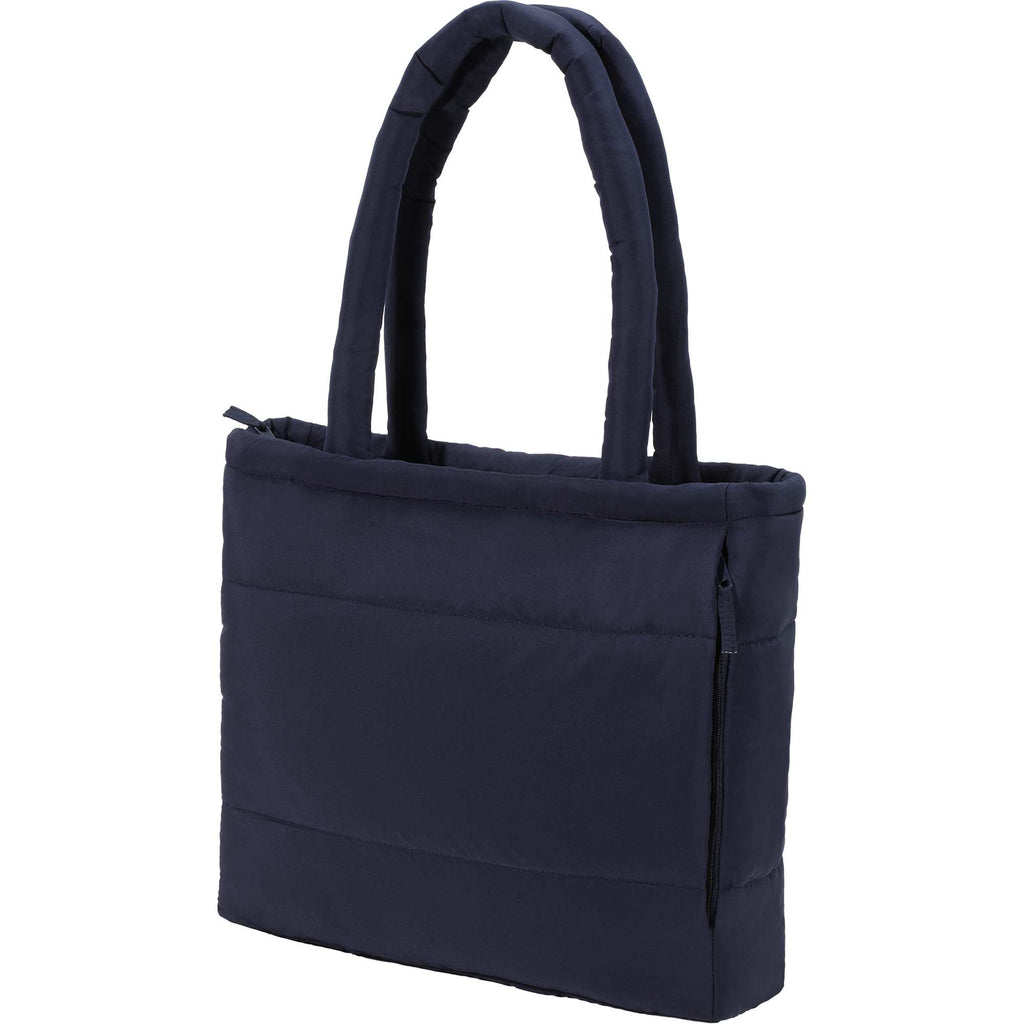 Puffer Laptop Tote in Quilted Recycled Fabric, 15 Inch Transfer - Navy - Left Angle
