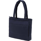 Puffer Laptop Tote in Quilted Recycled Fabric, 15 Inch Transfer - Navy - Left Angle