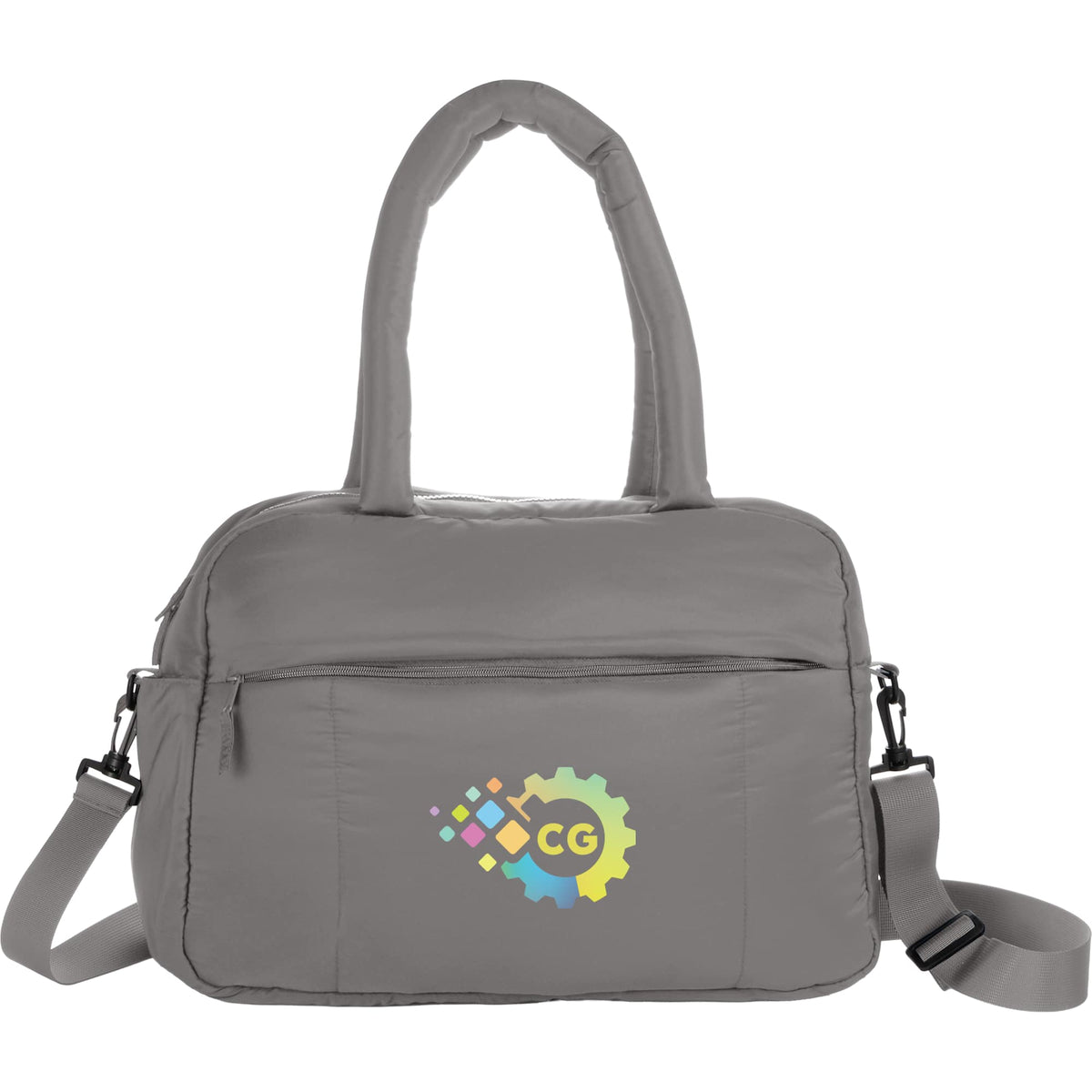 Puffer Quilted Duffel Bag in Recycled PET Embroidery - Gray - Front