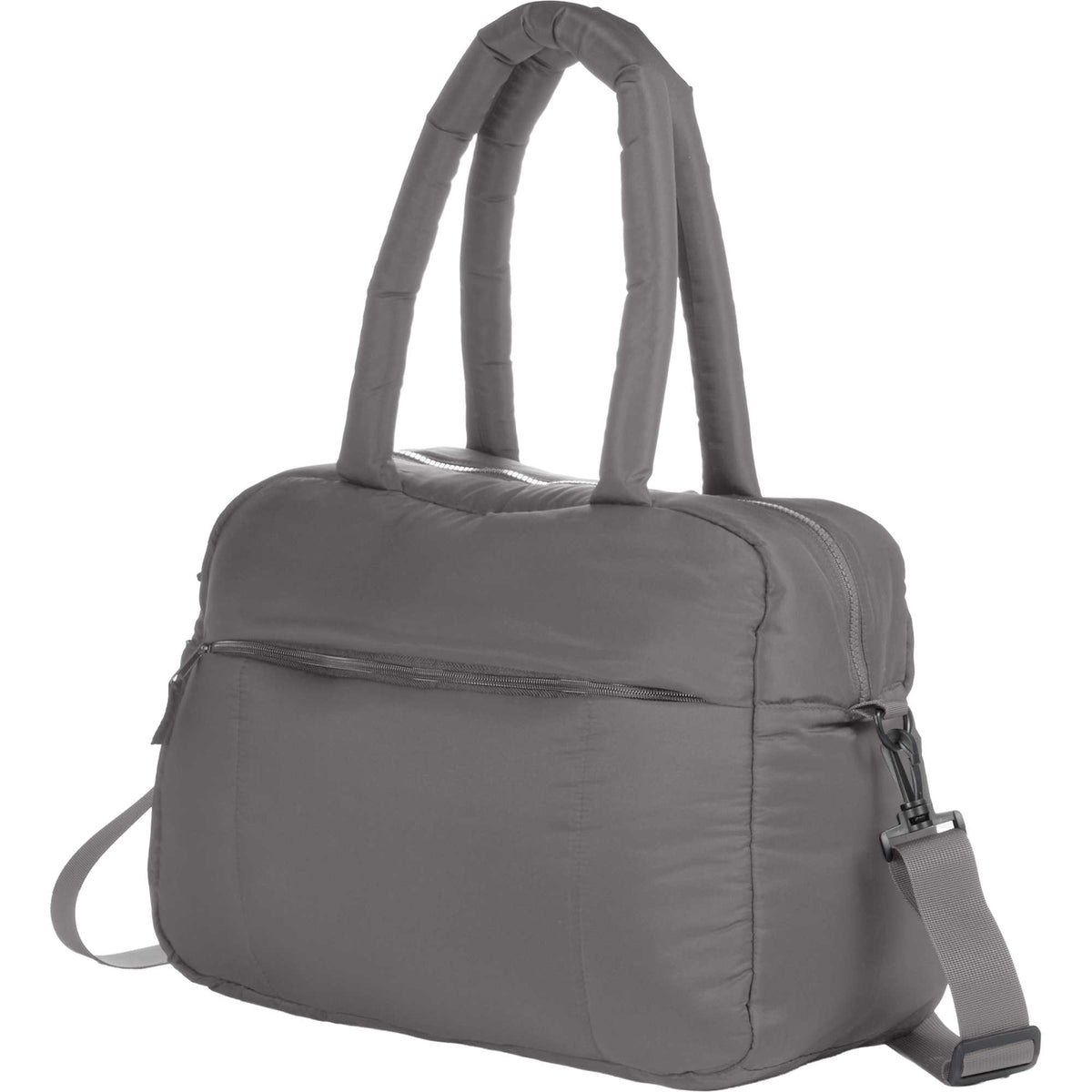 Puffer Quilted Duffel Bag in Recycled PET Embroidery - Gray - Left Angle 2