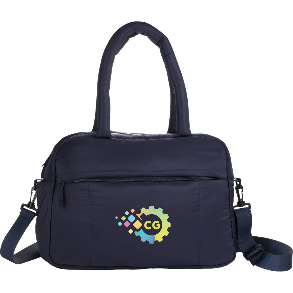 Puffer Quilted Duffel Bag in Recycled PET Embroidery - Navy - Front