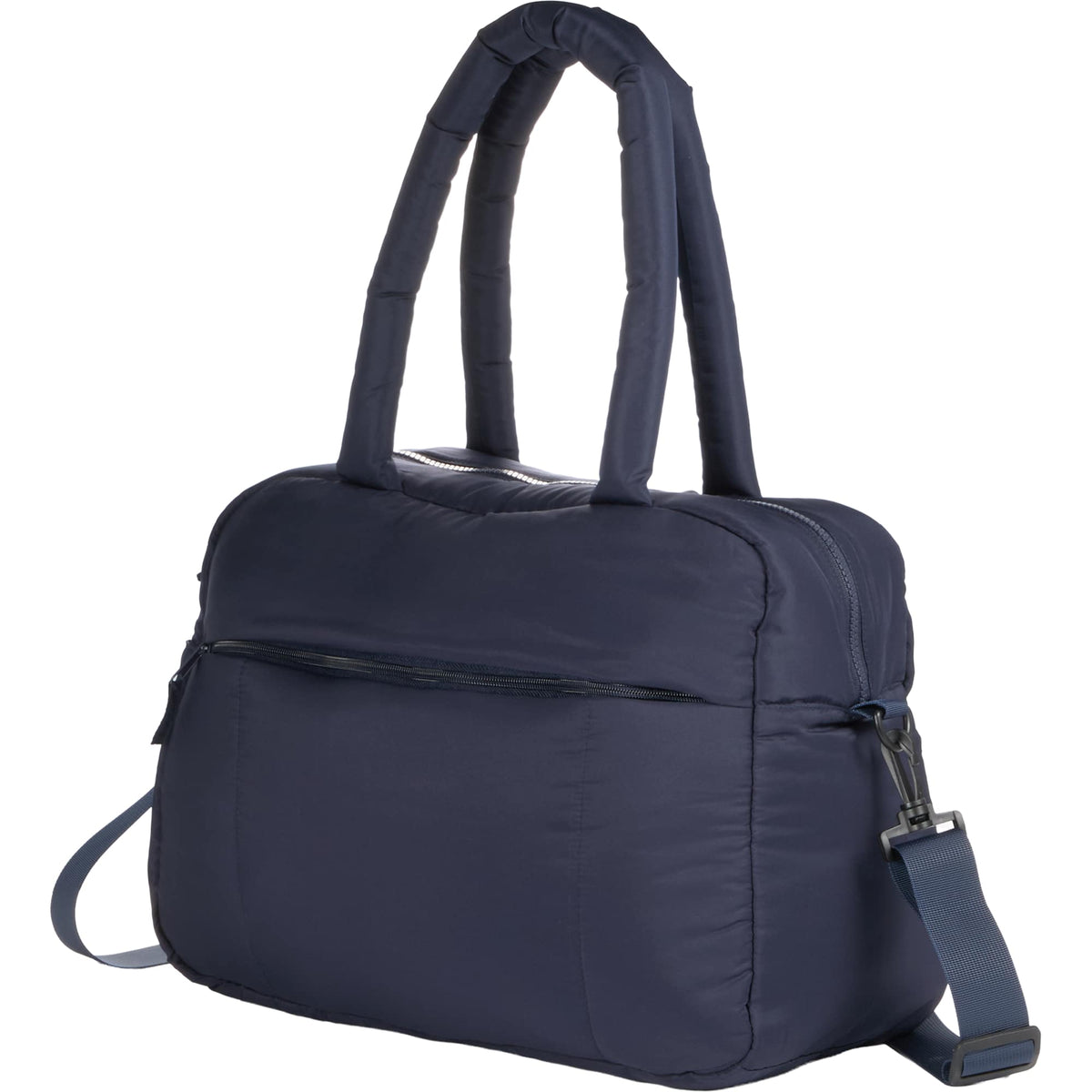 Puffer Quilted Duffel Bag in Recycled PET Embroidery - Navy - Left Angle 2