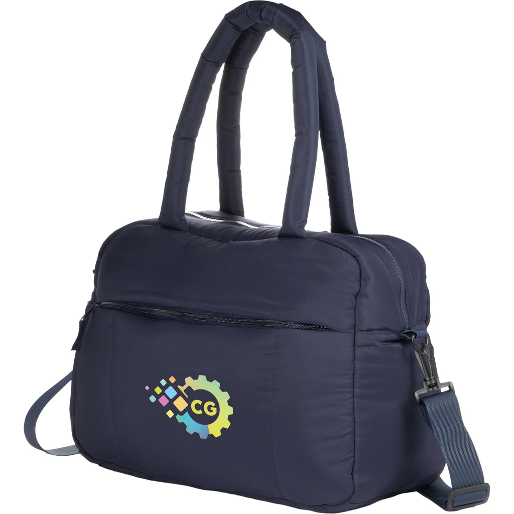 Puffer Quilted Duffel Bag in Recycled PET Embroidery - Navy - Left Angle