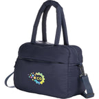 Puffer Quilted Duffel Bag in Recycled PET Embroidery - Navy - Left Angle