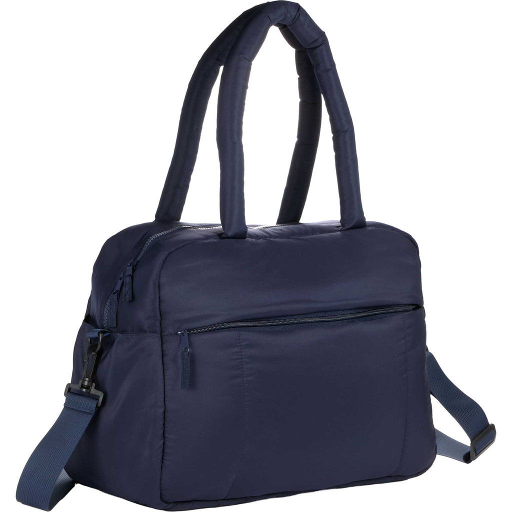 Puffer Quilted Duffel Bag in Recycled PET Transfer - Navy - Right Angle