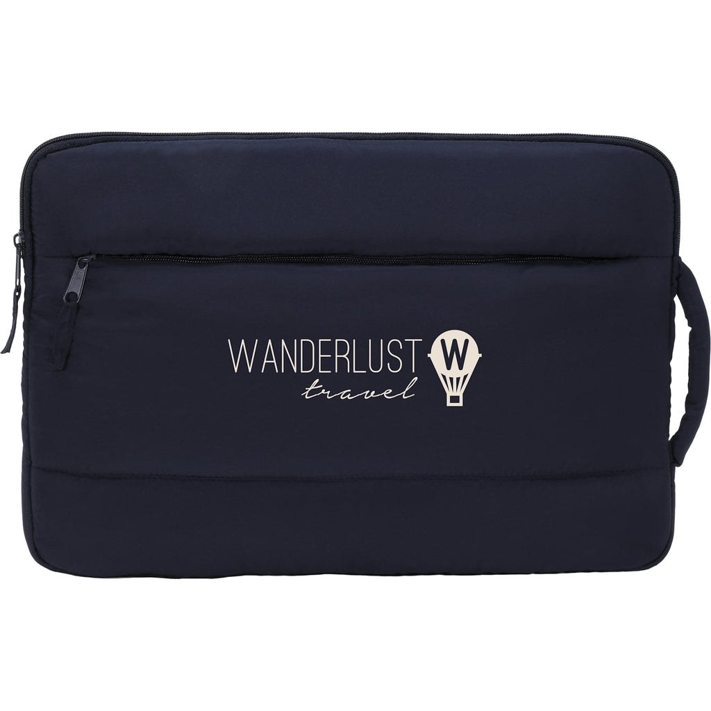 Puffer Quilted Recycled Laptop Sleeve, 15 Inch Embroidery - Navy - Front