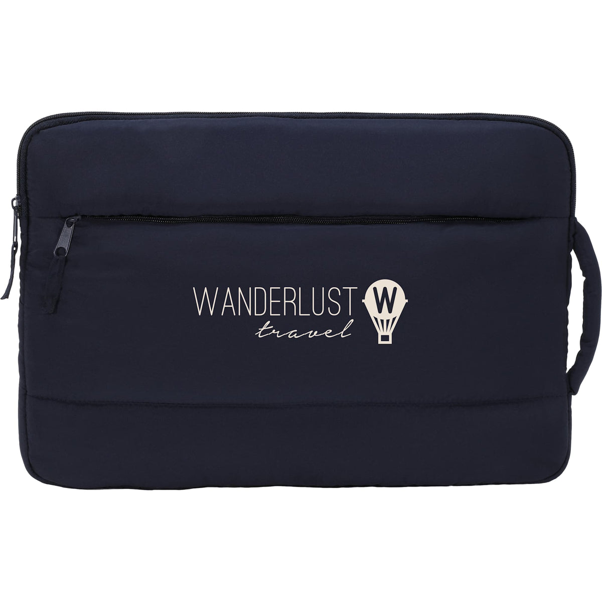 Puffer Quilted Recycled Laptop Sleeve, 15 Inch Embroidery - Navy - Front