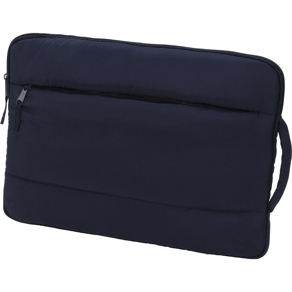 Puffer Quilted Recycled Laptop Sleeve, 15 Inch Embroidery - Navy - Left Angle
