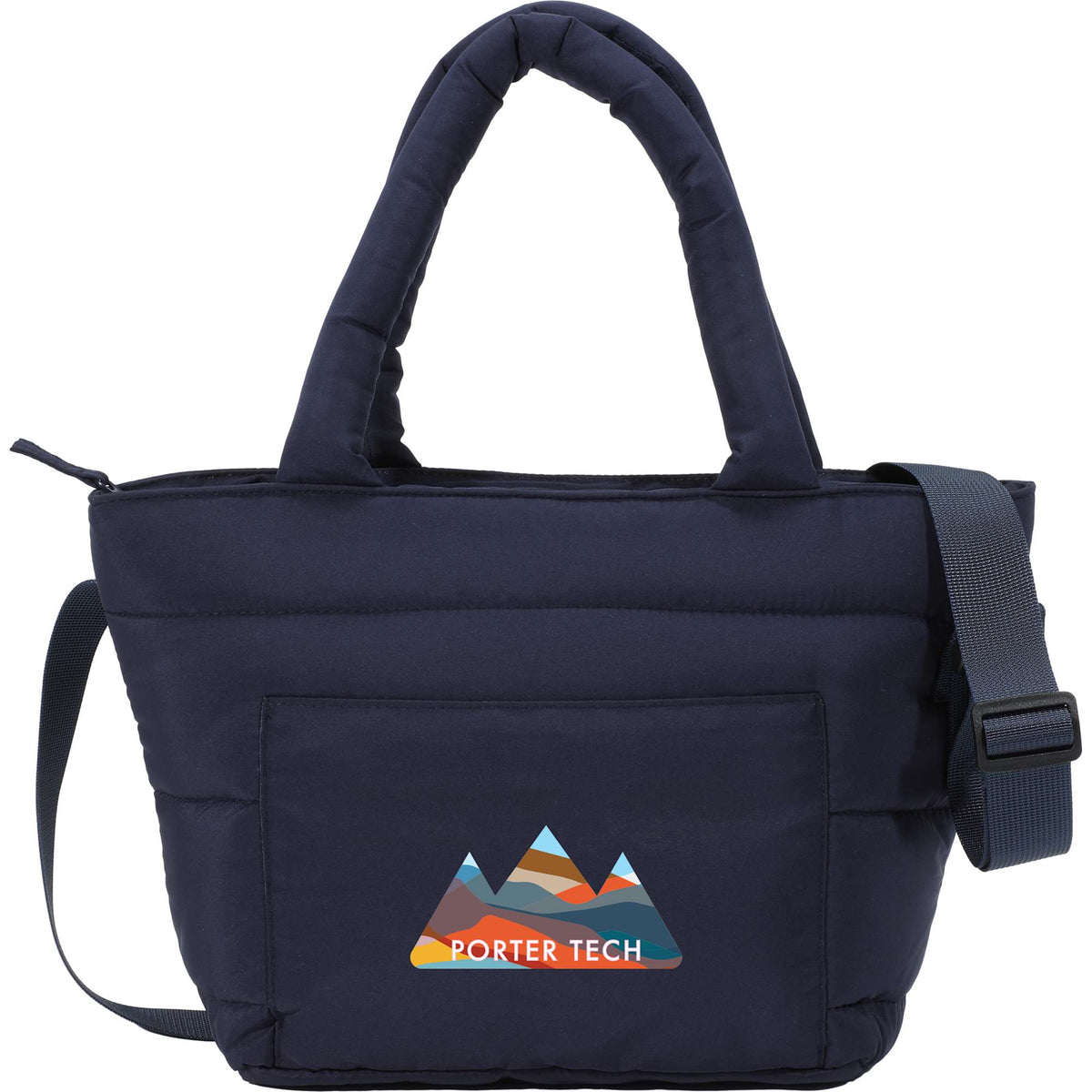 Puffer Quilted Tote Cooler for 9 Cans Transfer - Navy - Front