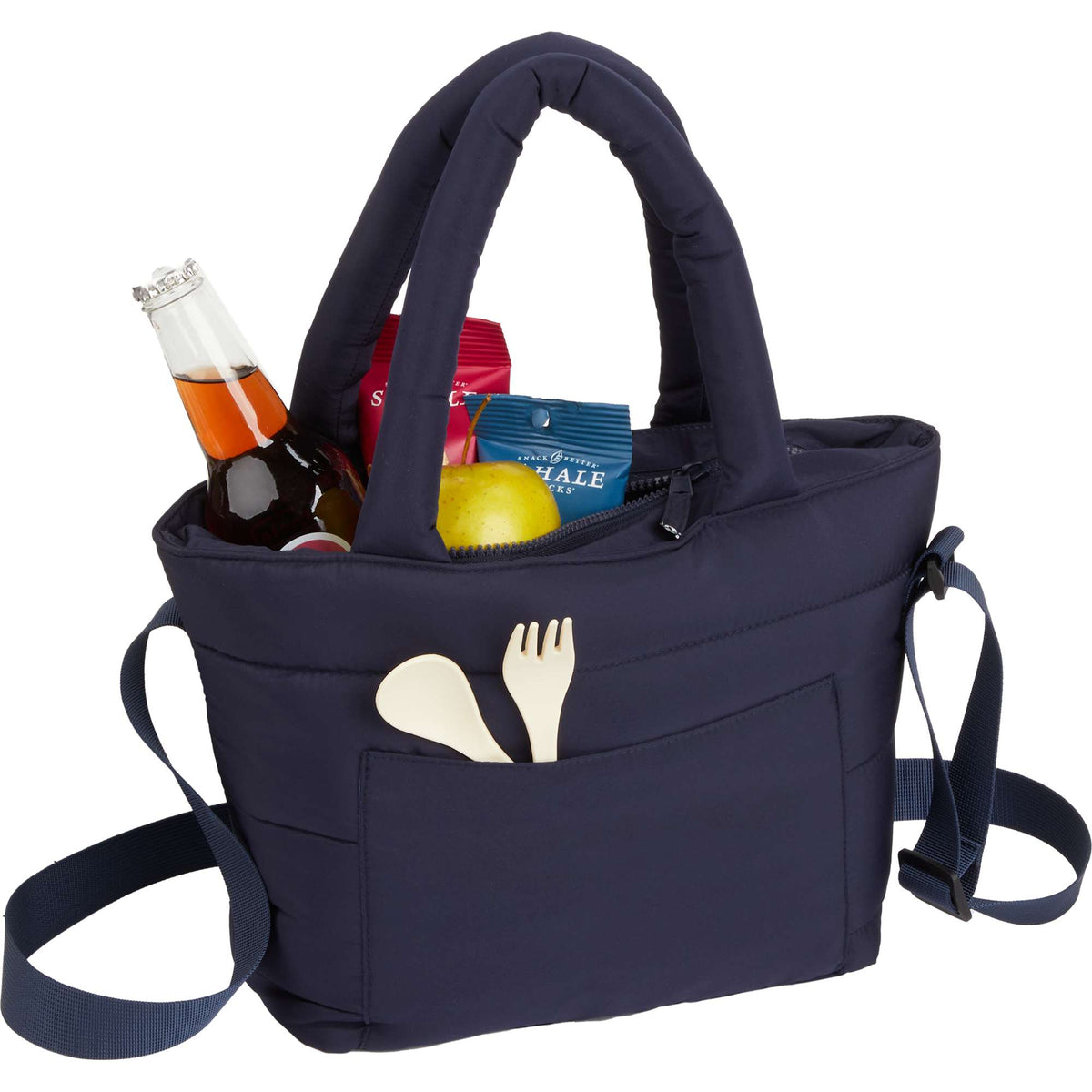 Puffer Quilted Tote Cooler for 9 Cans Transfer - Navy - Propped 2