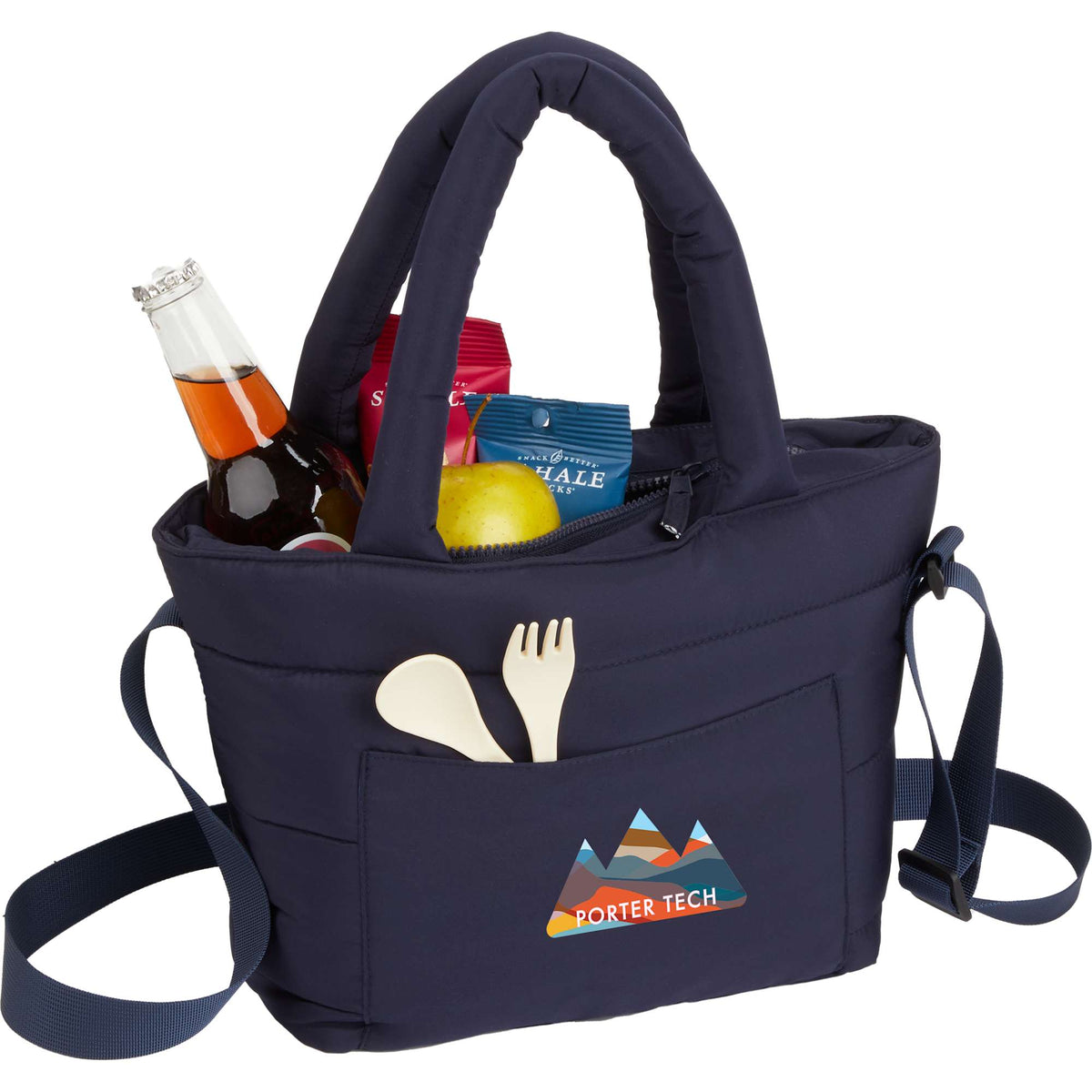 Puffer Quilted Tote Cooler for 9 Cans Transfer - Navy - Propped