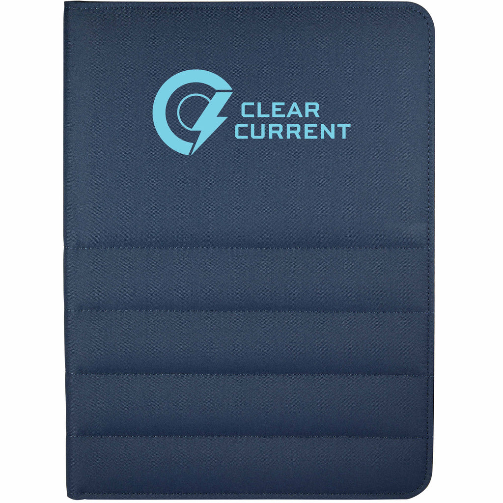 Puffer Quilted Zippered Padfolio Transfer - Navy - Front