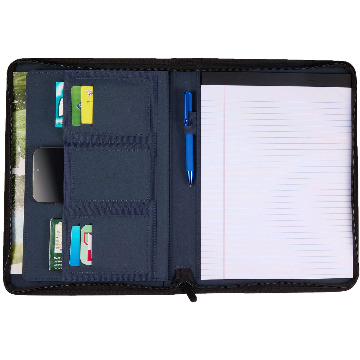 Puffer Quilted Zippered Padfolio Transfer - Navy - Propped