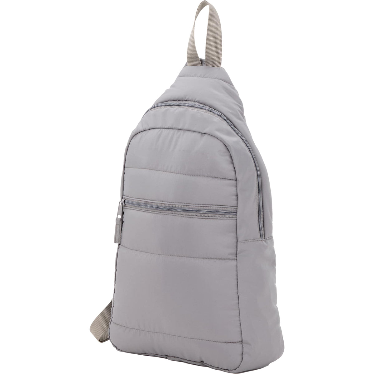 Puffer Sling Bag in Quilted Recycled PET Transfer - Gray - Left Angle