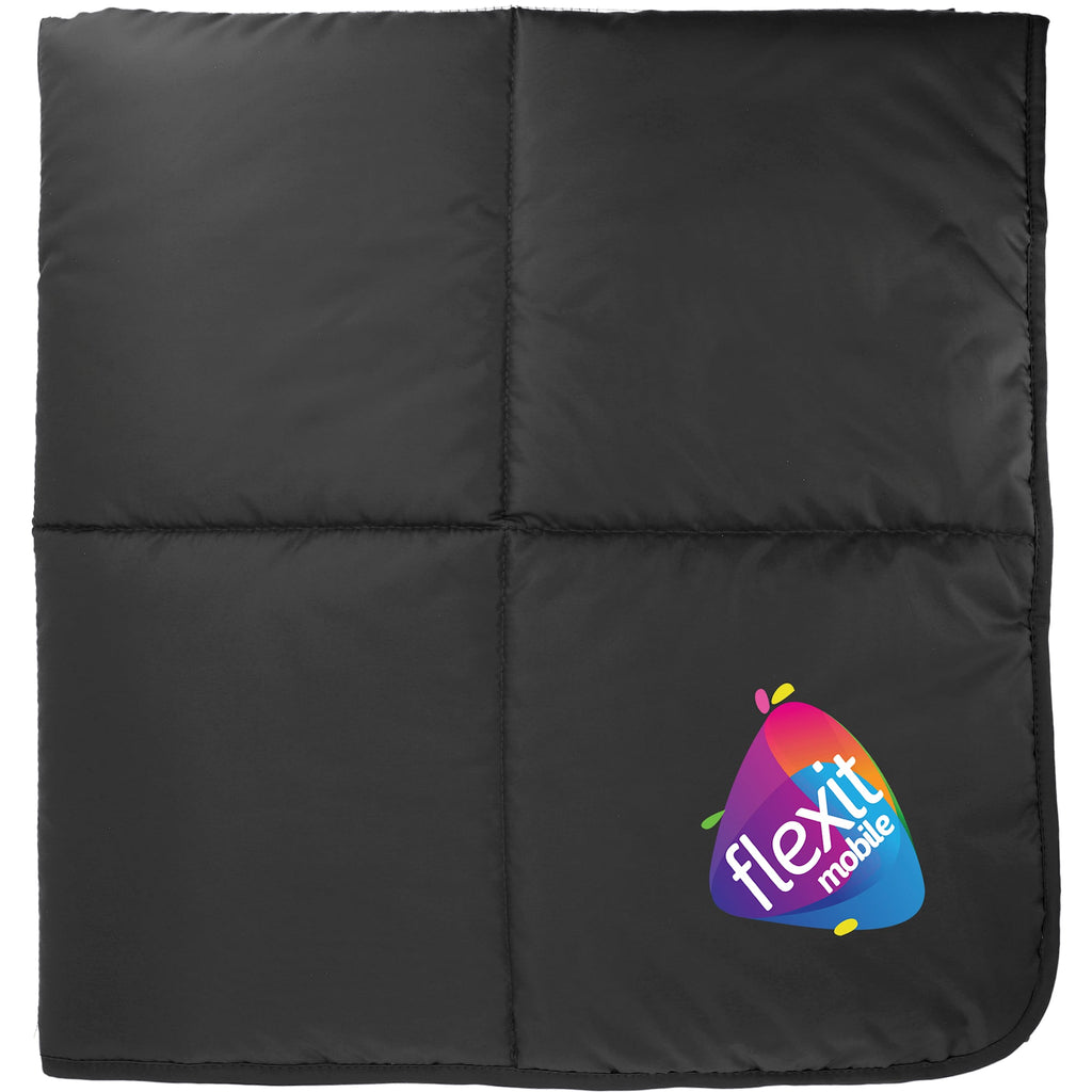 Puffy Nylon Outdoor Blanket, 50 x 60 Inches Embroidery - Black/Gray - Front 2