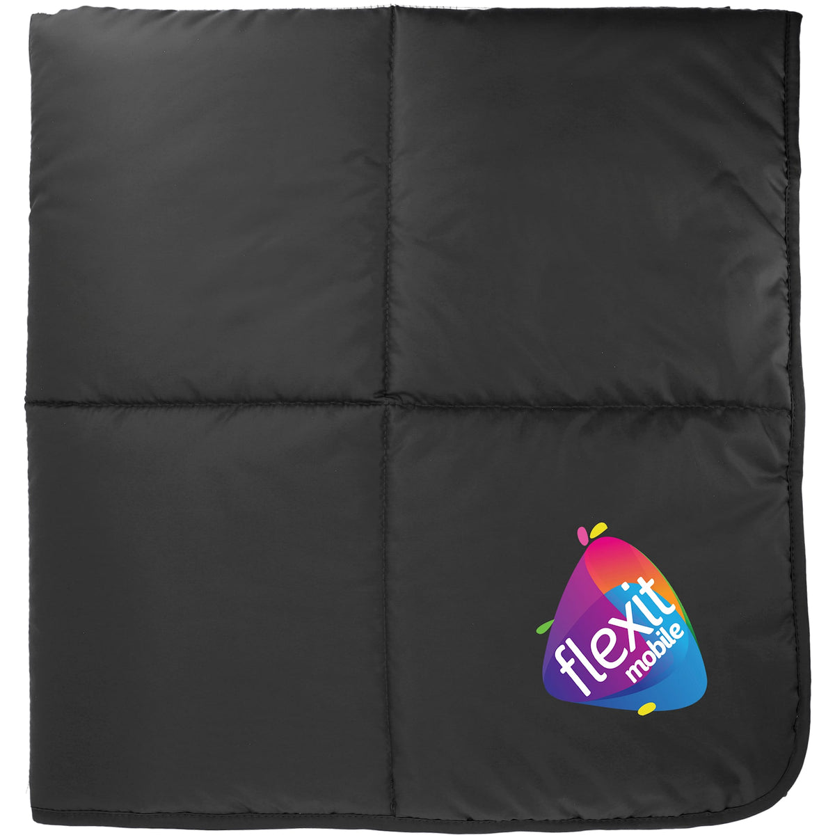 Puffy Nylon Outdoor Blanket, 50 x 60 Inches Embroidery - Black/Gray - Front 2