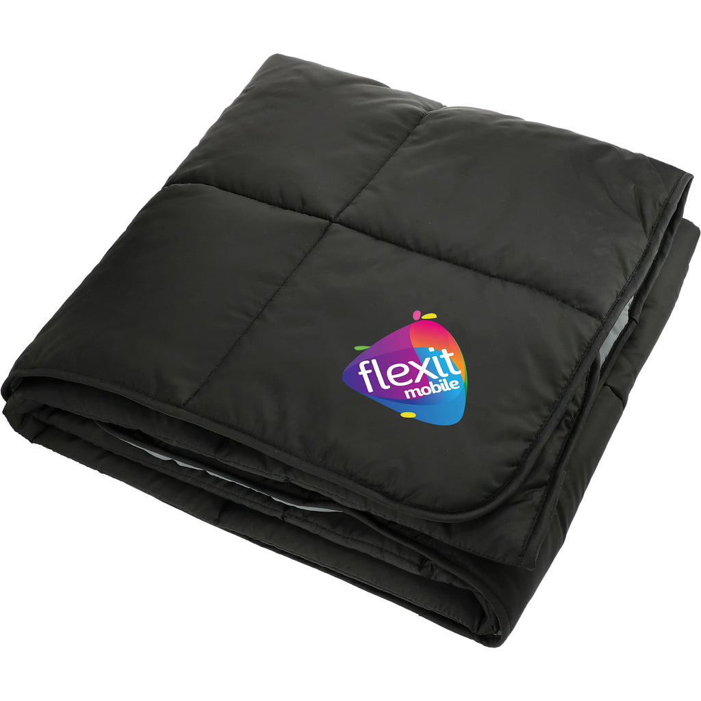 Puffy Nylon Outdoor Blanket, 50 x 60 Inches Embroidery - Black/Gray - Left Angle
