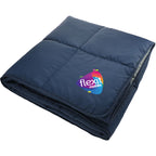 Puffy Nylon Outdoor Blanket, 50 x 60 Inches Embroidery - Navy/Gray - Left Angle