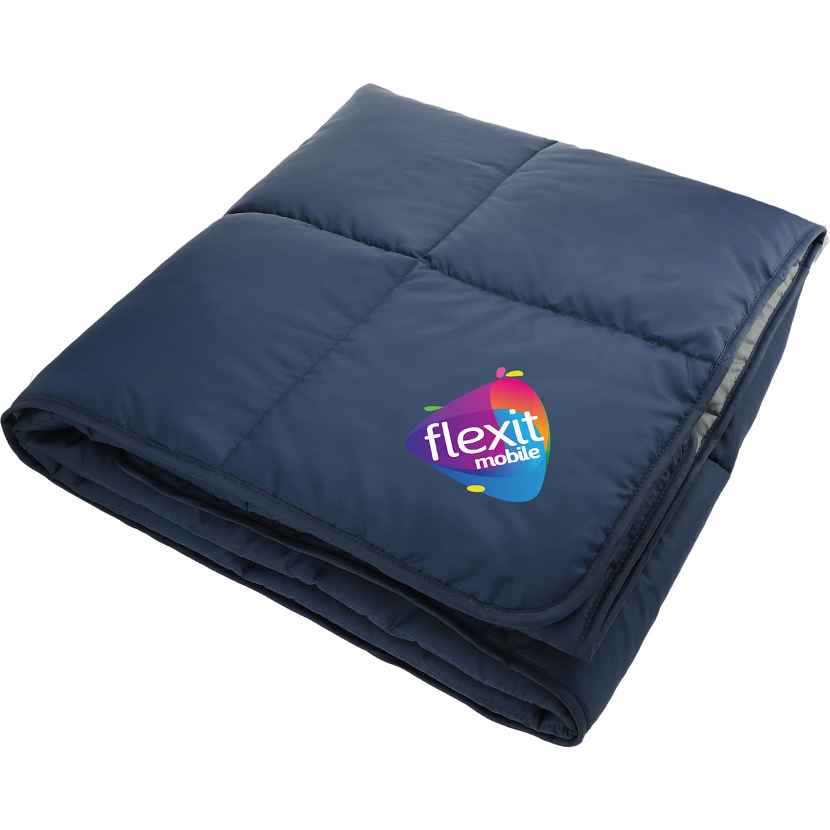 Puffy Nylon Outdoor Blanket, 50 x 60 Inches Embroidery - Navy/Gray - Left Angle