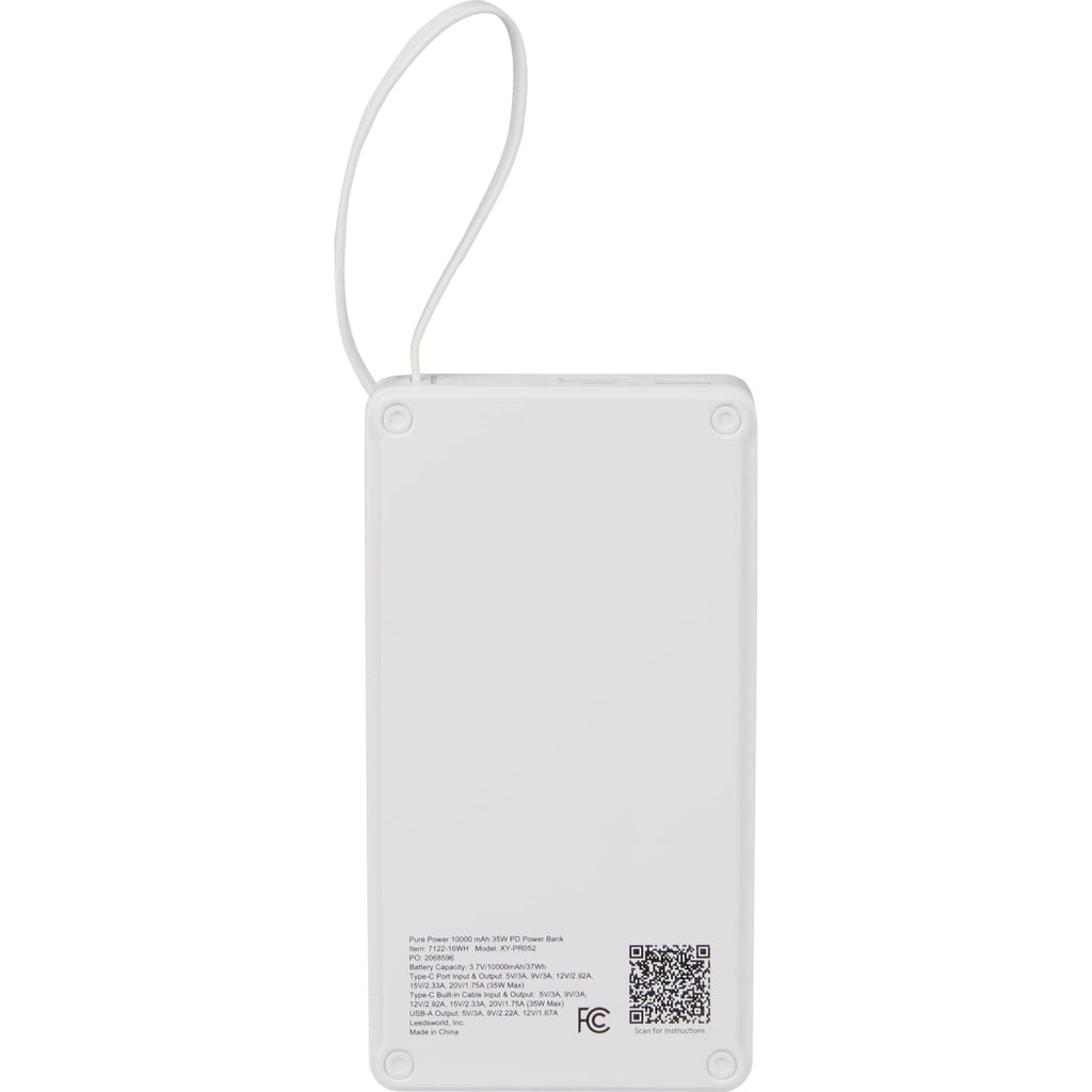 Pure Power Fast Charging Power Bank, 10,000 mAh 35W Full Color - White - Back