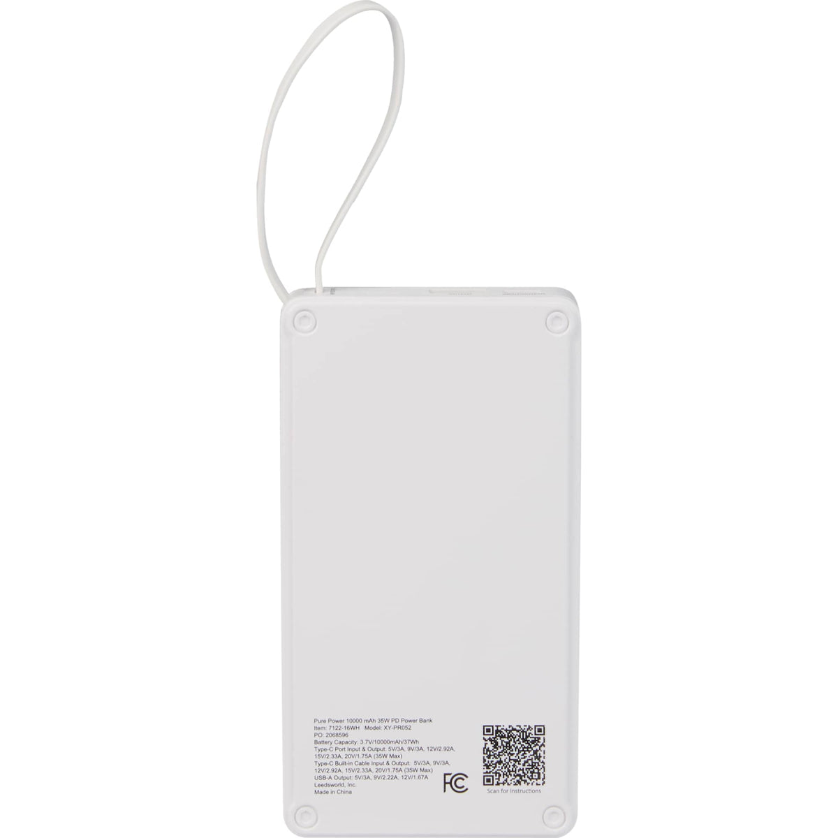 Pure Power Fast Charging Power Bank, 10,000 mAh 35W Full Color - White - Back