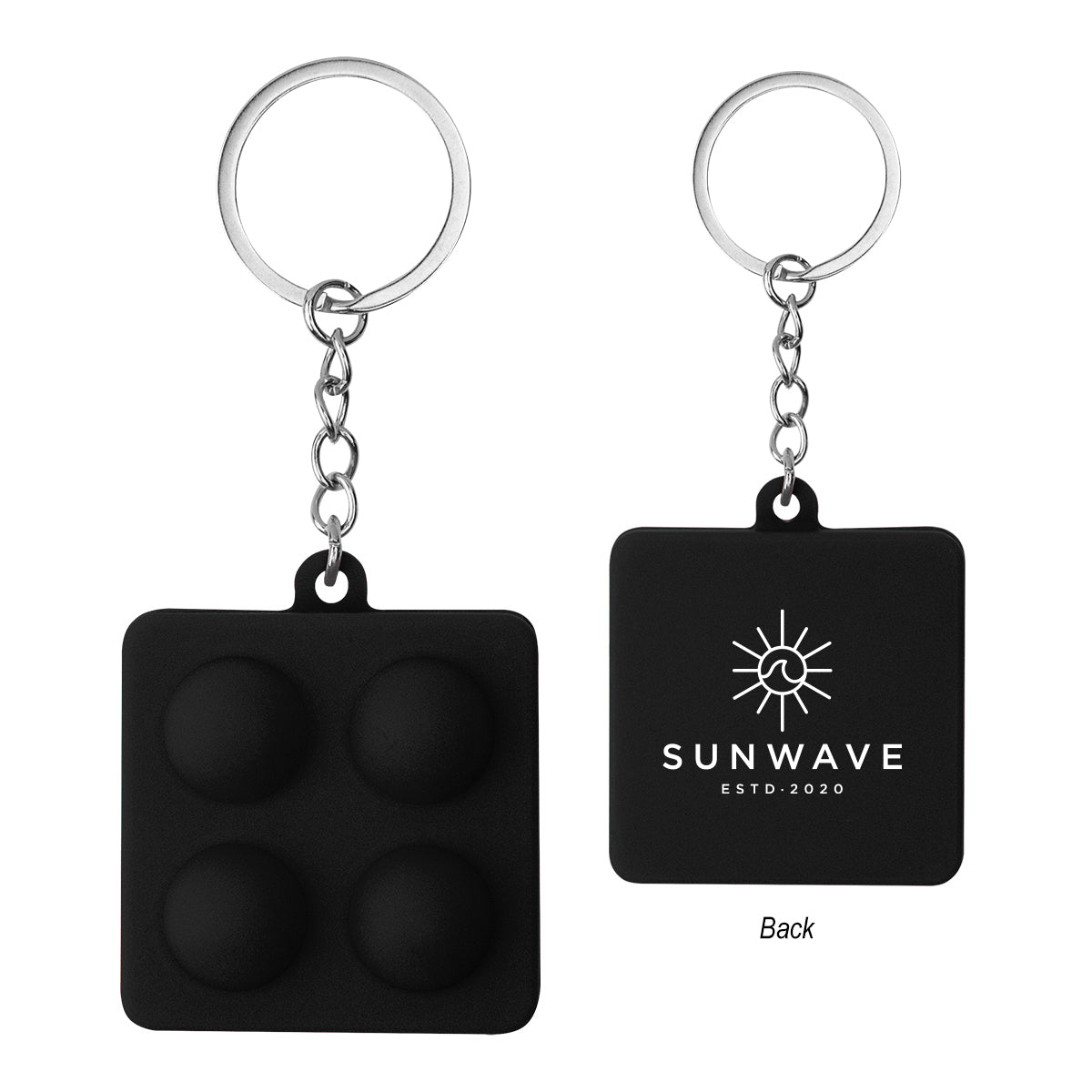 Push Pop Keychain Stress Reliever, Square - Black - Pad Print
