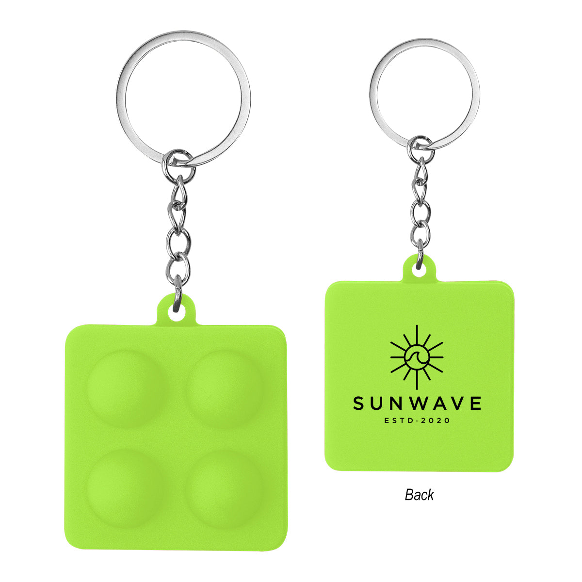 Push Pop Keychain Stress Reliever, Square - Lime Green - Pad Print