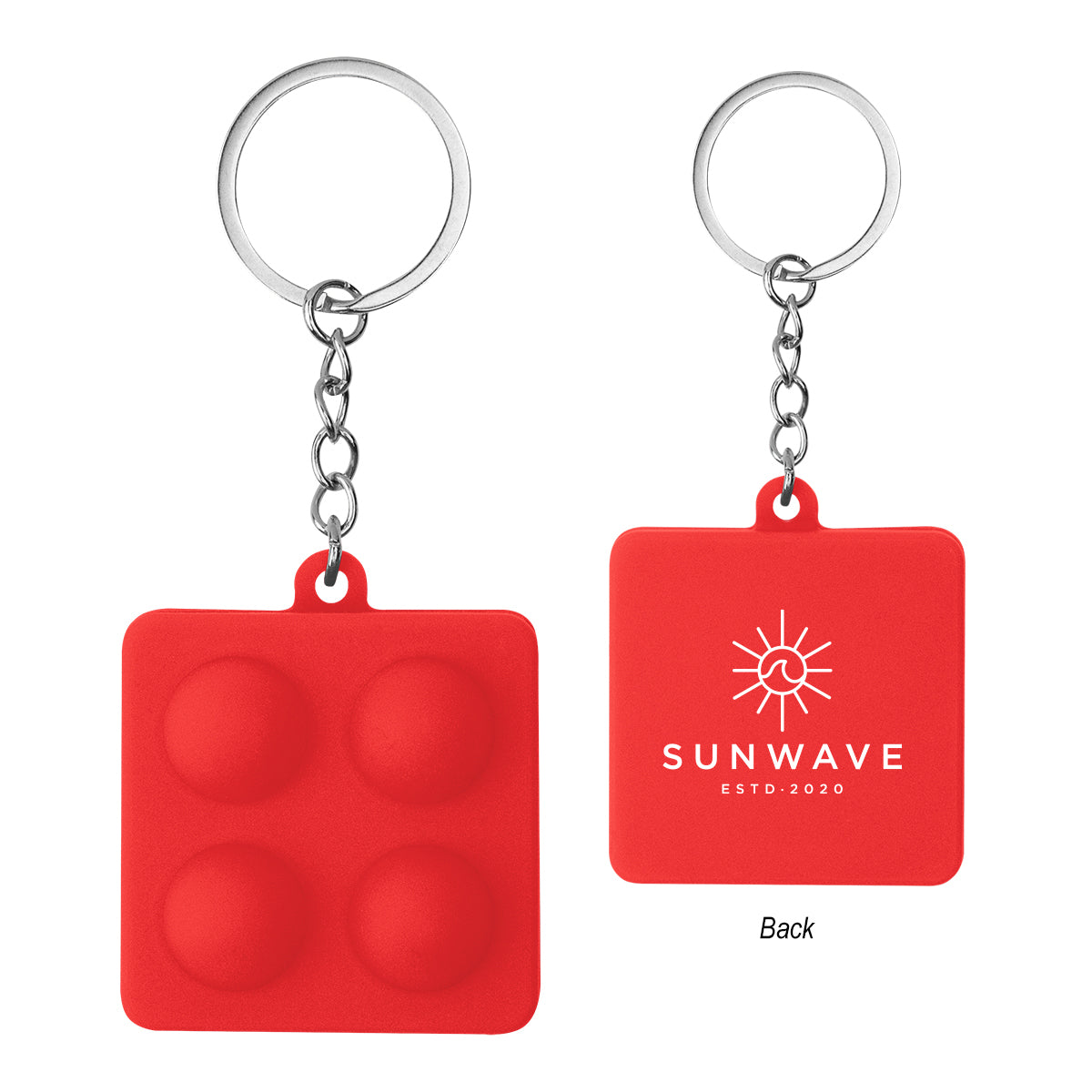 Push Pop Keychain Stress Reliever, Square - Red - Pad Print
