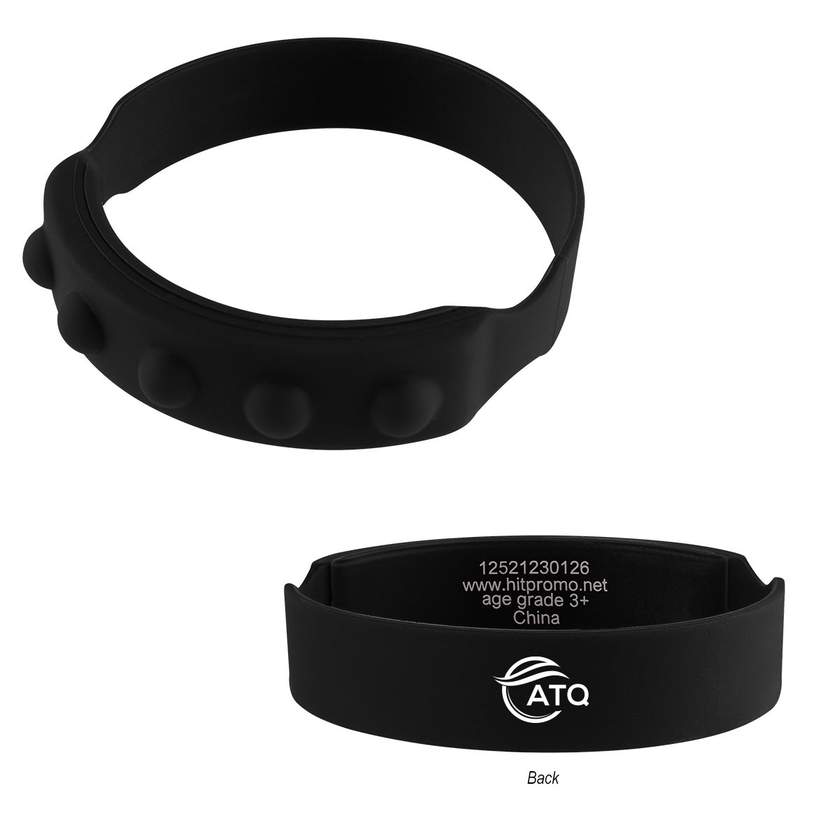 Push Pop Wristband in Recycled Silicone - Black - Silk Screen