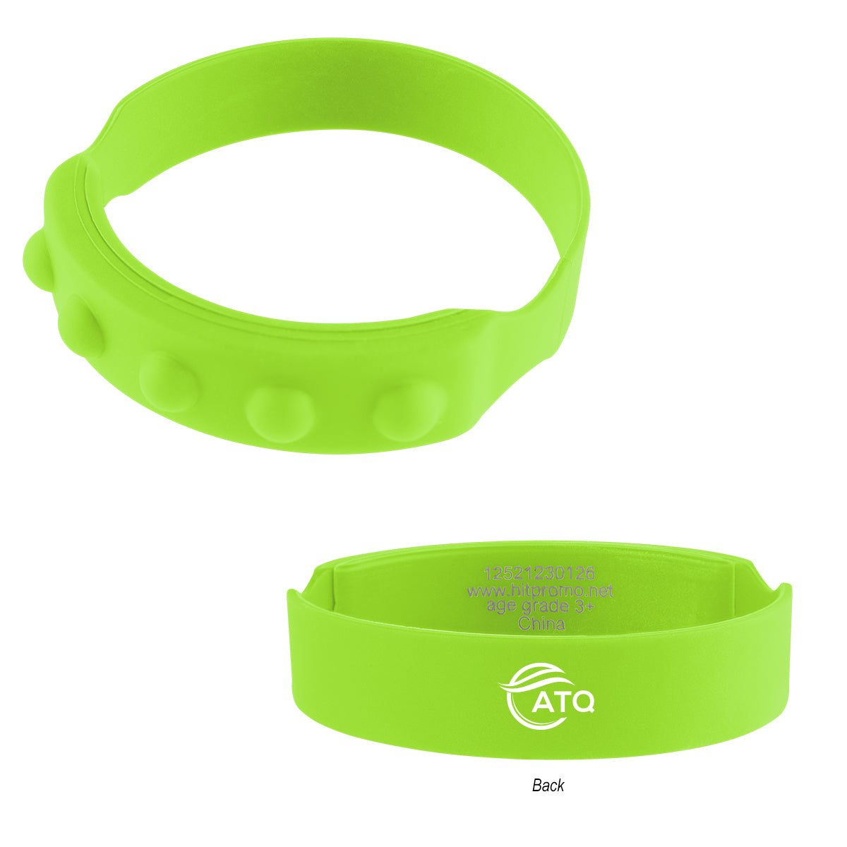 Push Pop Wristband in Recycled Silicone - Lime Green - Silk Screen