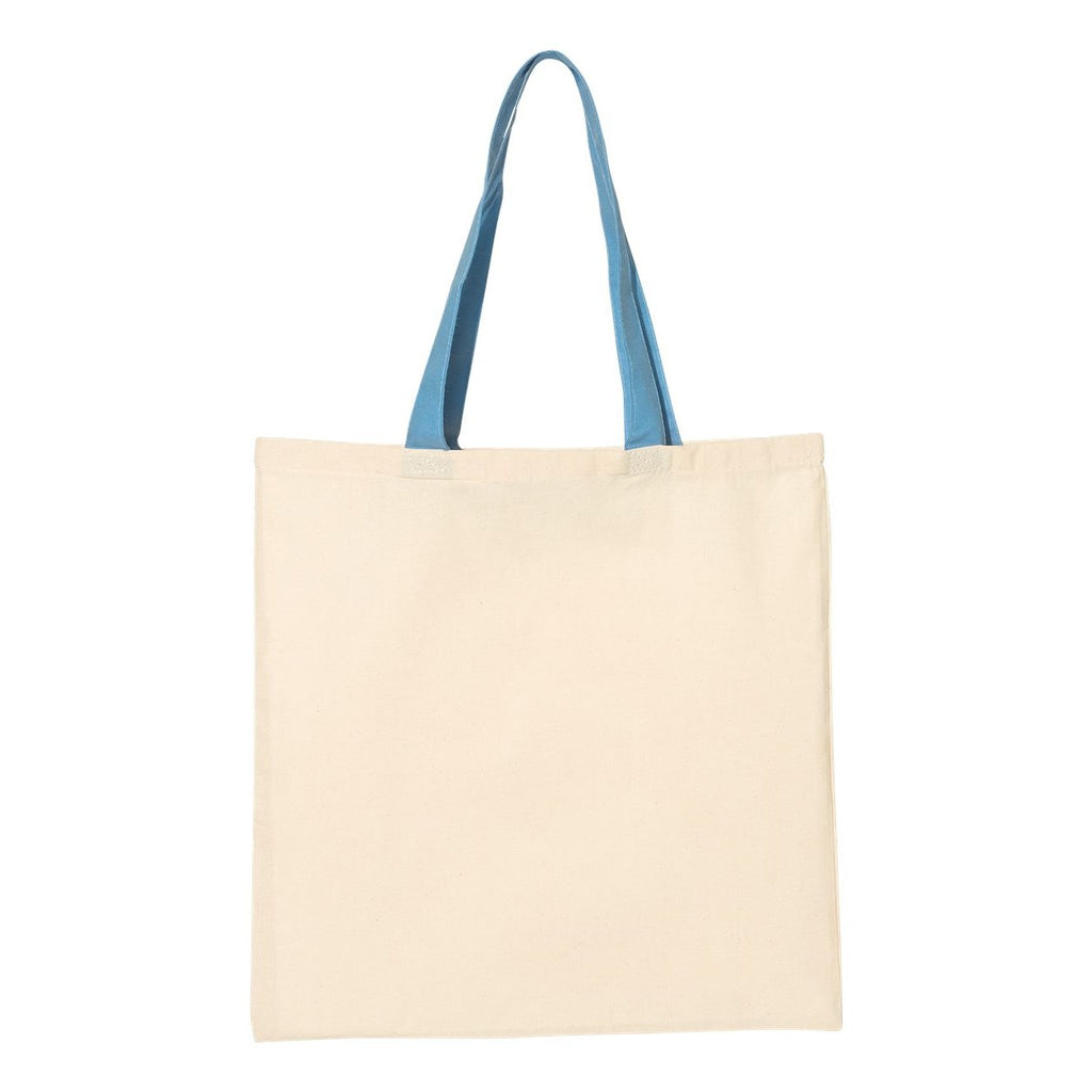 Q-Tees Economical Tote with Contrast-Color Handles - Natural/ Carolina Blue - Back