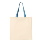 Q-Tees Economical Tote with Contrast-Color Handles - Natural/ Carolina Blue - Back