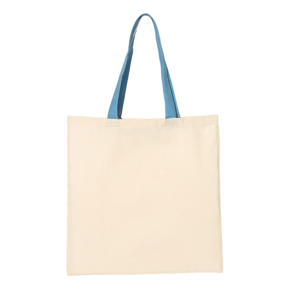 Q-Tees Economical Tote with Contrast-Color Handles - Natural/ Carolina Blue - Back