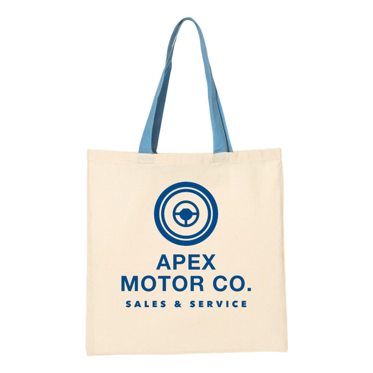 Q-Tees Economical Tote with Contrast-Color Handles - Natural/ Carolina Blue - Front