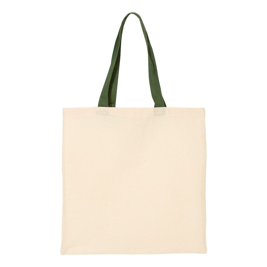 Q-Tees Economical Tote with Contrast-Color Handles - Natural/ Forest - Back