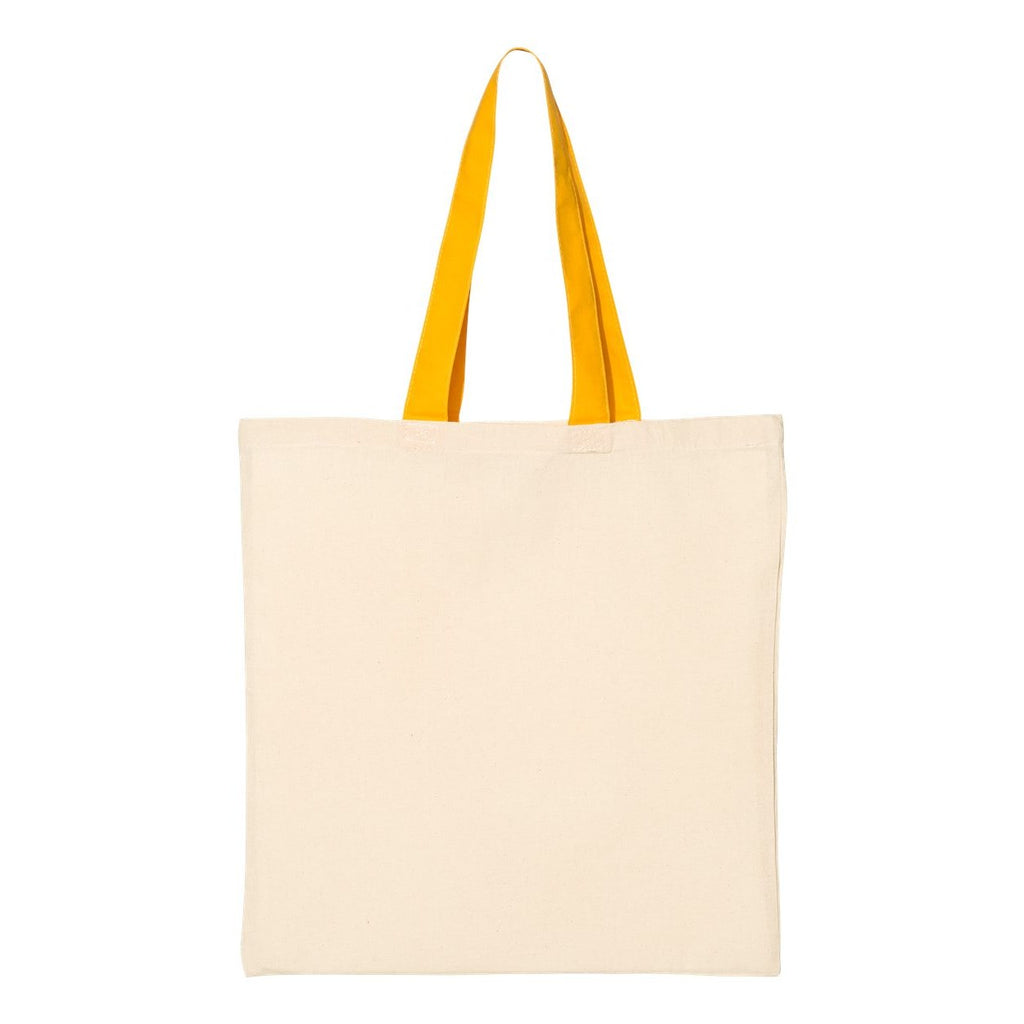 Q-Tees Economical Tote with Contrast-Color Handles - Natural/ Gold - Back