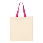 Q-Tees Economical Tote with Contrast-Color Handles - Natural/ Hot Pink - Back