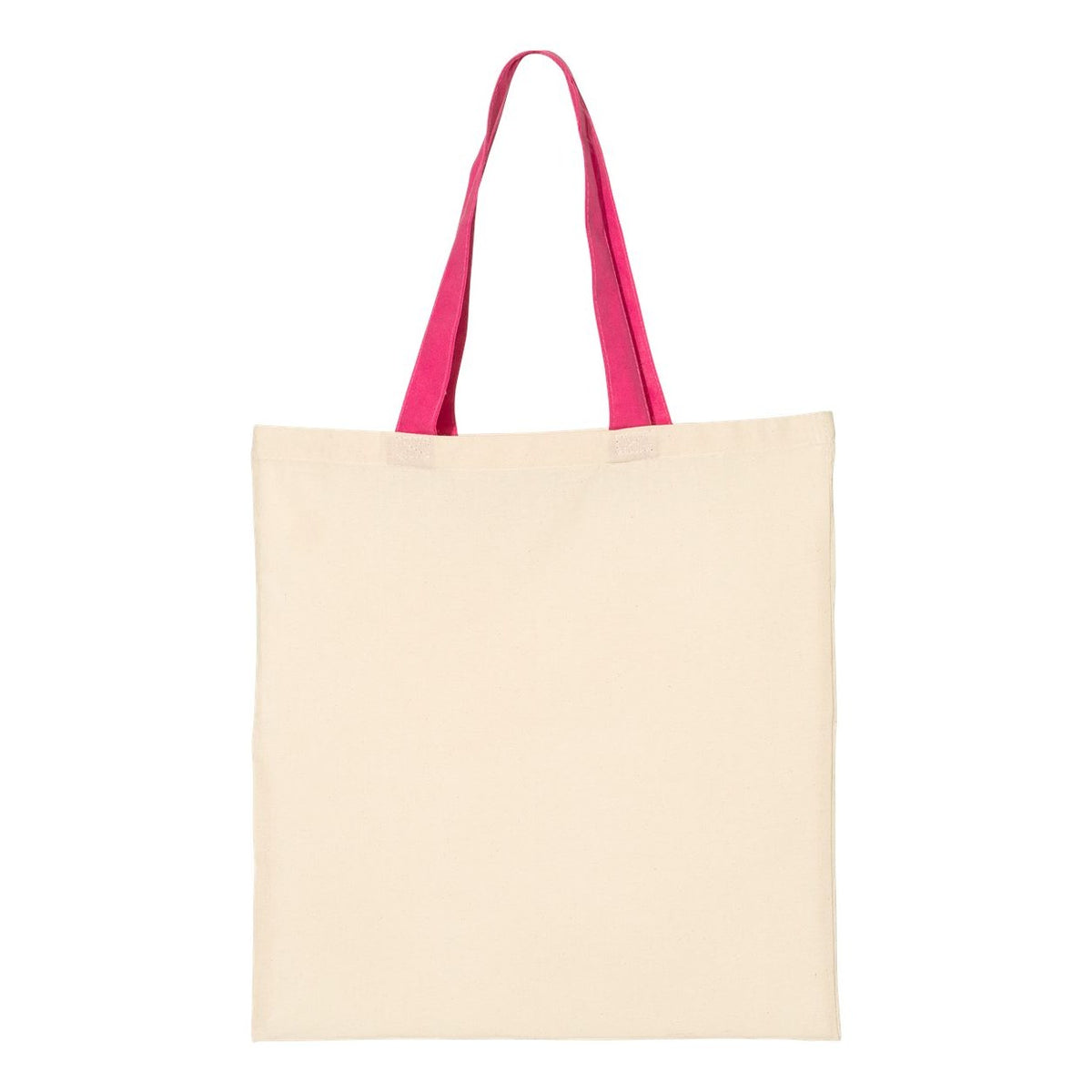 Q-Tees Economical Tote with Contrast-Color Handles - Natural/ Hot Pink - Back