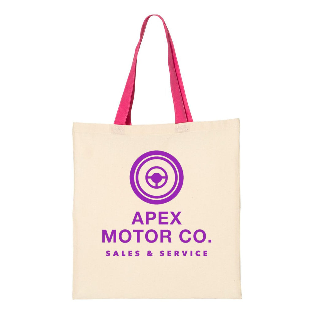 Q-Tees Economical Tote with Contrast-Color Handles - Natural/ Hot Pink - Front