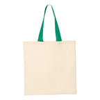 Q-Tees Economical Tote with Contrast-Color Handles - Natural/ Kelly - Back