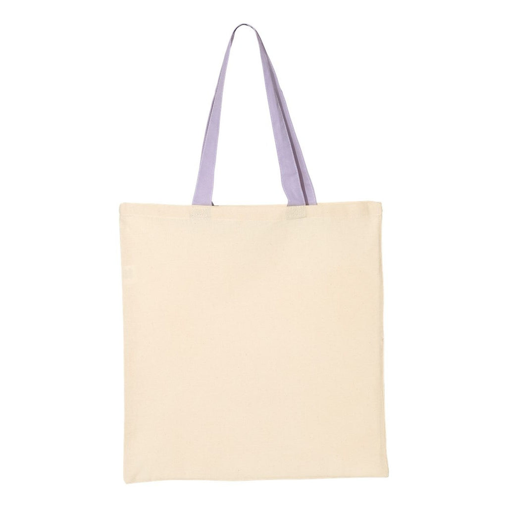 Q-Tees Economical Tote with Contrast-Color Handles - Natural/ Lavender - Back