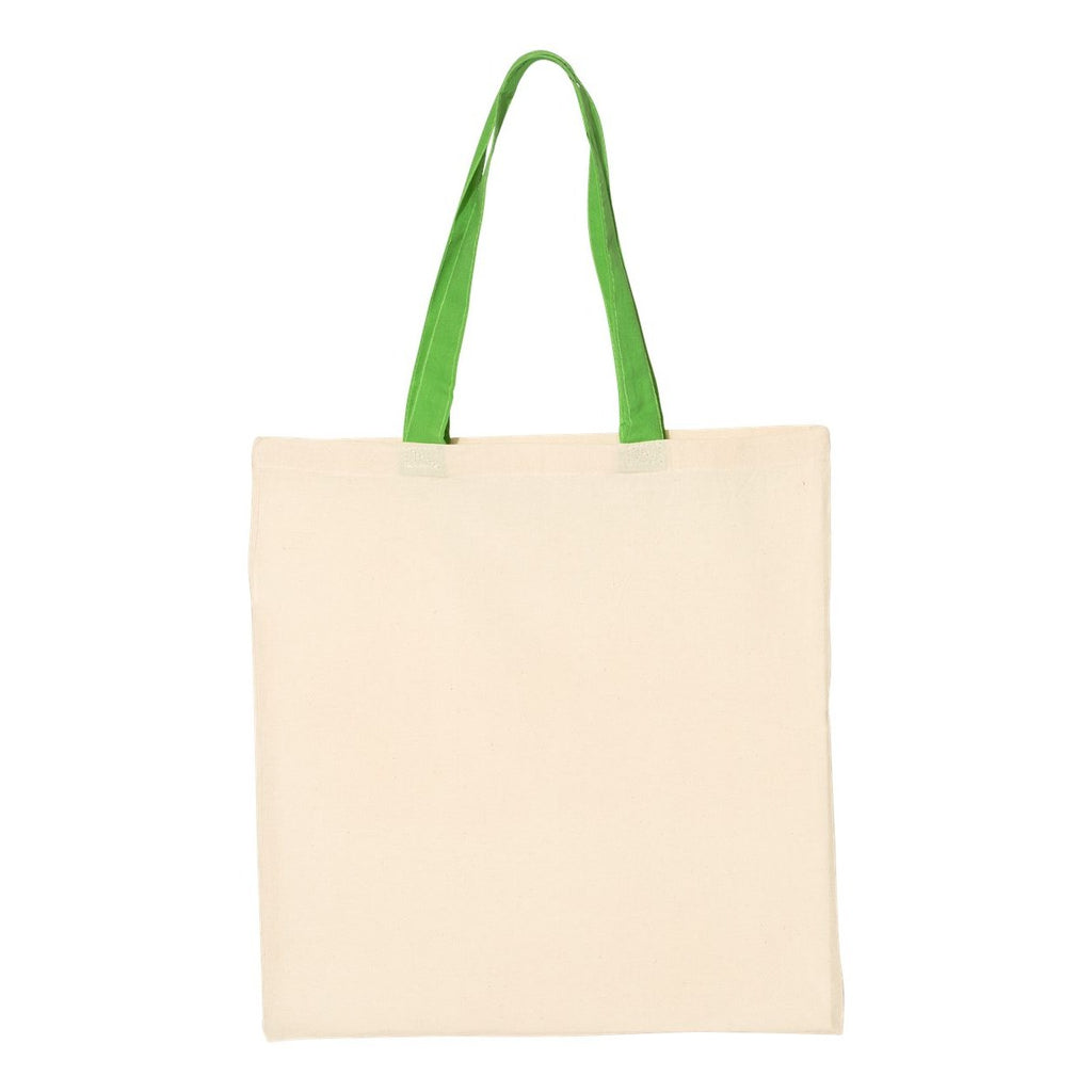 Q-Tees Economical Tote with Contrast-Color Handles - Natural/ Lime - Back