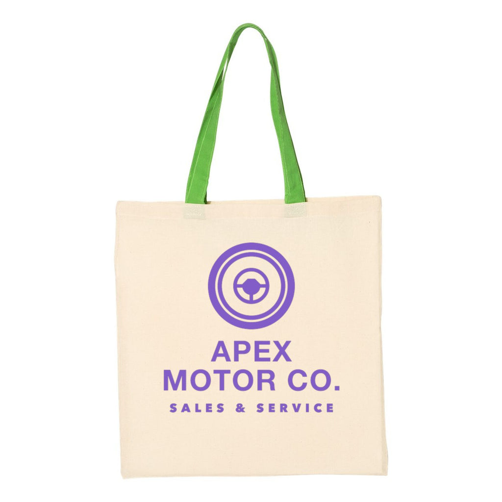 Q-Tees Economical Tote with Contrast-Color Handles - Natural/ Lime - Front