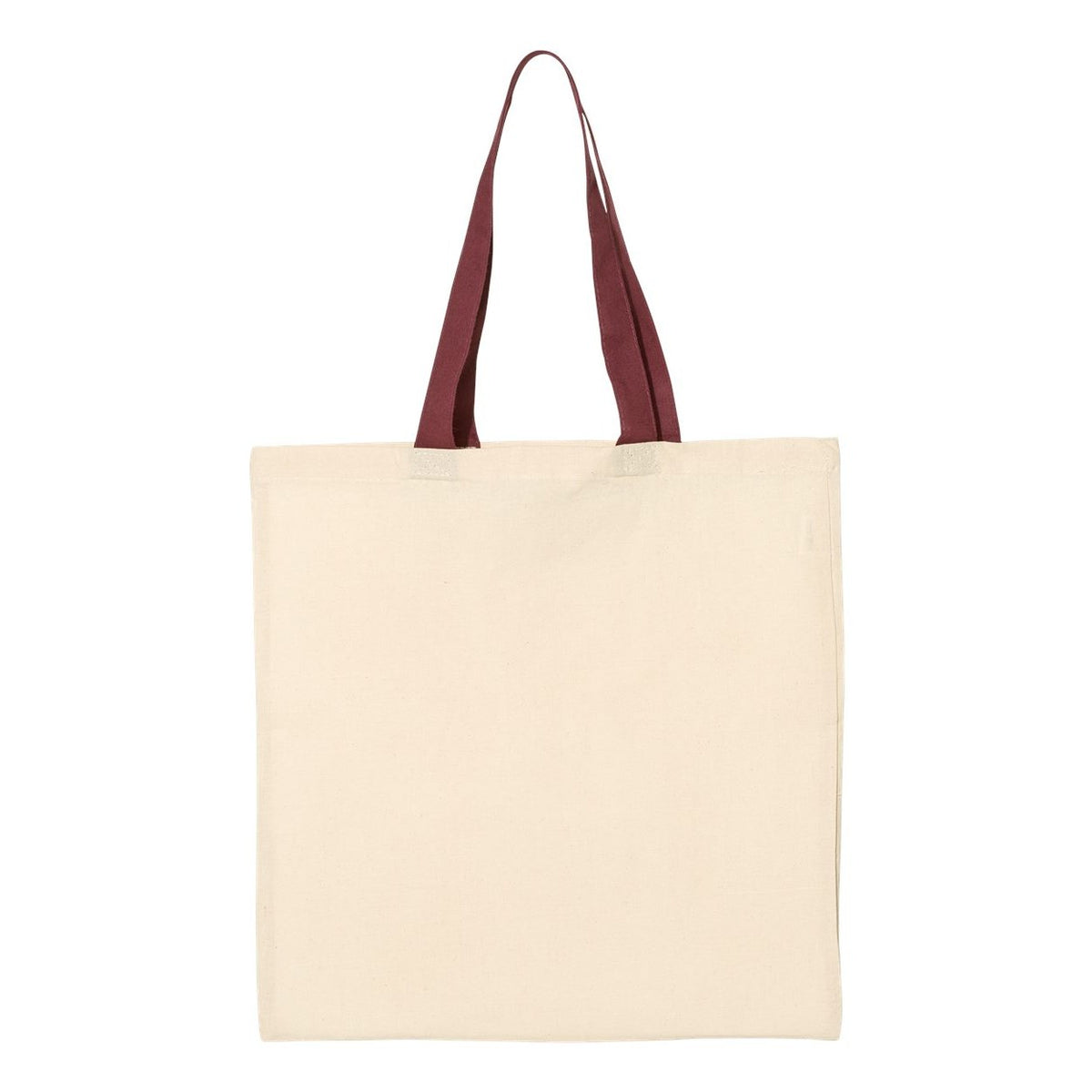 Q-Tees Economical Tote with Contrast-Color Handles - Natural/ Maroon - Back