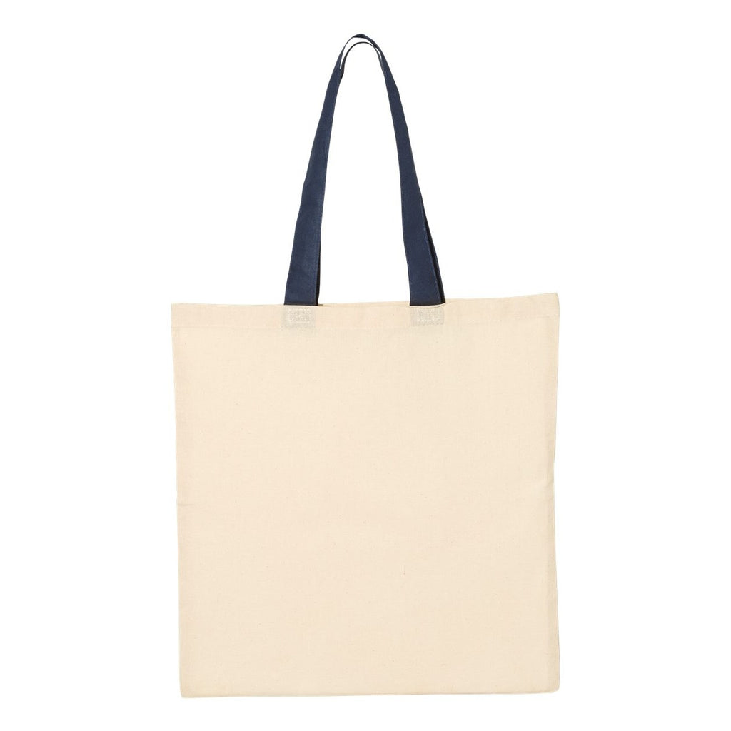 Q-Tees Economical Tote with Contrast-Color Handles - Natural/ Navy - Back
